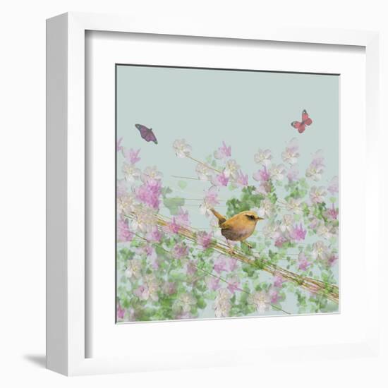 Wren on Blue-Claire Westwood-Framed Art Print