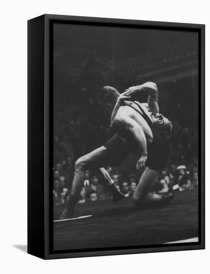 Wrestlers Bartel Bratener of Austria and Vladimir Rossine of Russia Competing at the Olympics-George Silk-Framed Stretched Canvas