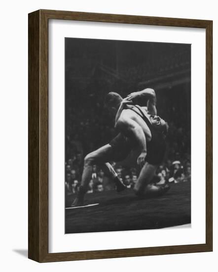 Wrestlers Bartel Bratener of Austria and Vladimir Rossine of Russia Competing at the Olympics-George Silk-Framed Premium Photographic Print