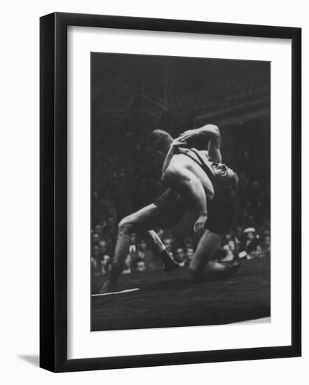 Wrestlers Bartel Bratener of Austria and Vladimir Rossine of Russia Competing at the Olympics-George Silk-Framed Premium Photographic Print