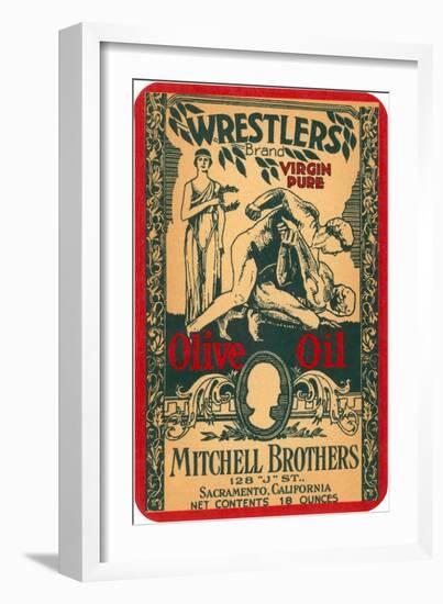 Wrestlers Olive Oil Label-null-Framed Art Print