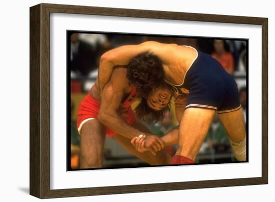 Wrestlers Wayne Wells and Ali Demirtas in Action at the Summer Olympics-Co Rentmeester-Framed Photographic Print