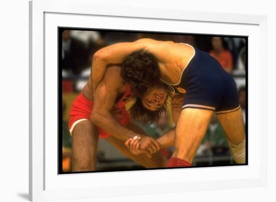 Wrestlers Wayne Wells and Ali Demirtas in Action at the Summer Olympics-Co Rentmeester-Framed Photographic Print