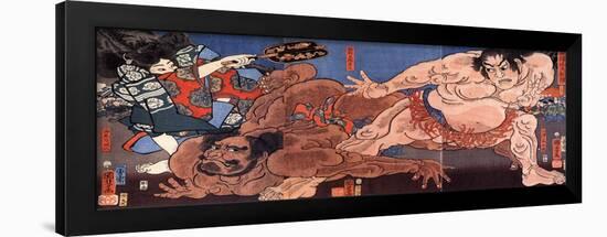 Wrestling Sumo-Kuniyoshi Utagawa-Framed Premium Giclee Print