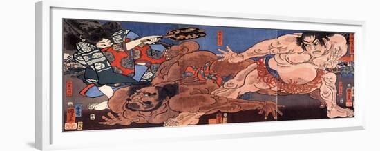 Wrestling Sumo-Kuniyoshi Utagawa-Framed Premium Giclee Print