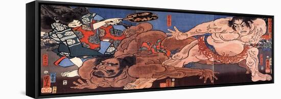 Wrestling Sumo-Kuniyoshi Utagawa-Framed Stretched Canvas