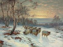 A Shepherd with His Flock in a Winter Landscape-Wright Baker-Giclee Print