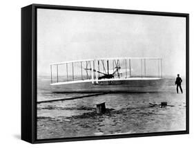 Wright Brothers Wilbur and Orville with 1903 Airplane "Kitty Hawk" on First Flight-null-Framed Stretched Canvas