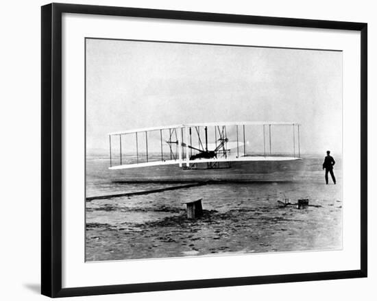 Wright Brothers Wilbur and Orville with 1903 Airplane "Kitty Hawk" on First Flight-null-Framed Premium Photographic Print