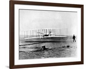 Wright Brothers Wilbur and Orville with 1903 Airplane "Kitty Hawk" on First Flight-null-Framed Premium Photographic Print