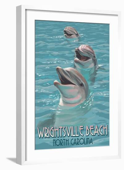 Wrightsville Beach, North Carolina - Dolphins-Lantern Press-Framed Art Print