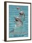 Wrightsville Beach, North Carolina - Dolphins-Lantern Press-Framed Art Print