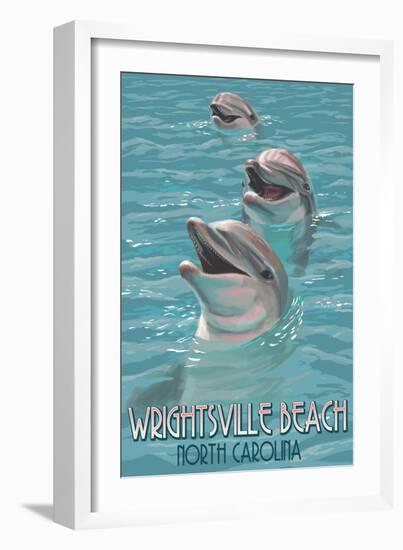 Wrightsville Beach, North Carolina - Dolphins-Lantern Press-Framed Art Print