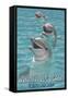 Wrightsville Beach, North Carolina - Dolphins-Lantern Press-Framed Stretched Canvas