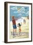 Wrightsville Beach, North Carolina - Kite Flyers-Lantern Press-Framed Art Print