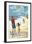 Wrightsville Beach, North Carolina - Kite Flyers-Lantern Press-Framed Art Print