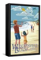 Wrightsville Beach, North Carolina - Kite Flyers-Lantern Press-Framed Stretched Canvas