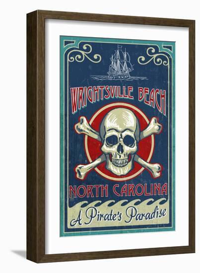Wrightsville Beach, North Carolina - Skull and Crossbones Sign-Lantern Press-Framed Art Print
