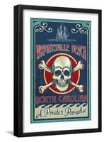 Wrightsville Beach, North Carolina - Skull and Crossbones Sign-Lantern Press-Framed Art Print