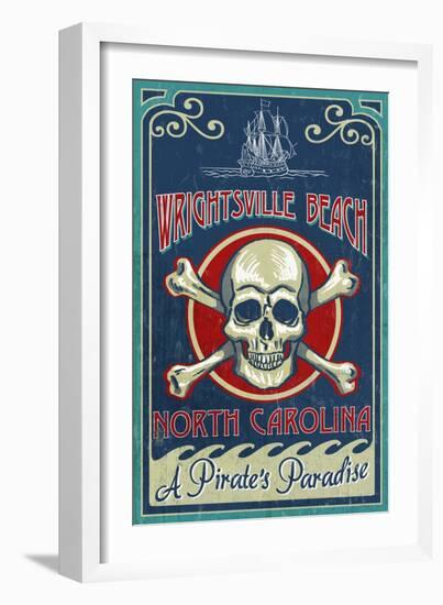 Wrightsville Beach, North Carolina - Skull and Crossbones Sign-Lantern Press-Framed Art Print