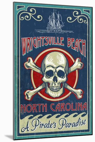 Wrightsville Beach, North Carolina - Skull and Crossbones Sign-Lantern Press-Mounted Art Print