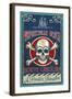 Wrightsville Beach, North Carolina - Skull and Crossbones Sign-Lantern Press-Framed Art Print