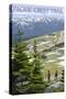 Wrightwood, California - Pacific Crest Trail and Hikers - Rubber Stamp-Lantern Press-Stretched Canvas