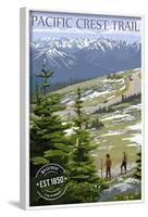 Wrightwood, California - Pacific Crest Trail and Hikers - Rubber Stamp-Lantern Press-Framed Art Print