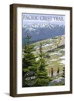 Wrightwood, California - Pacific Crest Trail and Hikers - Rubber Stamp-Lantern Press-Framed Art Print