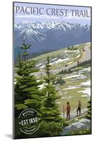 Wrightwood, California - Pacific Crest Trail and Hikers - Rubber Stamp-Lantern Press-Mounted Art Print