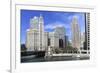 Wrigley Building and Tribune Tower, across Chicago River to N Michigan Ave, Chicago, Illinois, USA-Amanda Hall-Framed Photographic Print