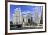 Wrigley Building and Tribune Tower, across Chicago River to N Michigan Ave, Chicago, Illinois, USA-Amanda Hall-Framed Photographic Print