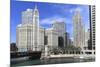 Wrigley Building and Tribune Tower, across Chicago River to N Michigan Ave, Chicago, Illinois, USA-Amanda Hall-Mounted Photographic Print