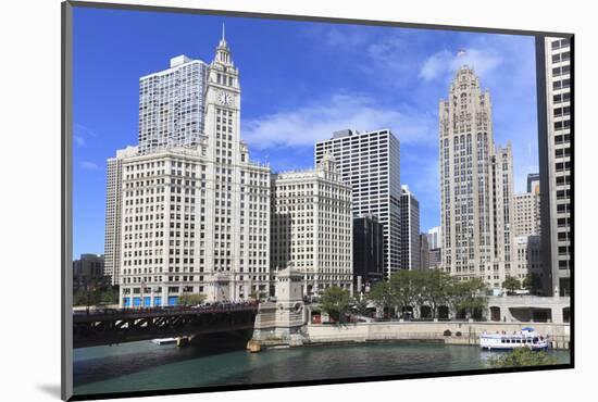Wrigley Building and Tribune Tower, across Chicago River to N Michigan Ave, Chicago, Illinois, USA-Amanda Hall-Mounted Photographic Print