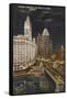 Wrigley Building at Night, Chicago, Illinois-null-Framed Stretched Canvas