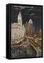 Wrigley Building at Night, Chicago, Illinois-null-Framed Stretched Canvas