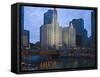 Wrigley Building, Center, North Michigan Avenue and Chicago River, Chicago, Illinois, USA-Amanda Hall-Framed Stretched Canvas