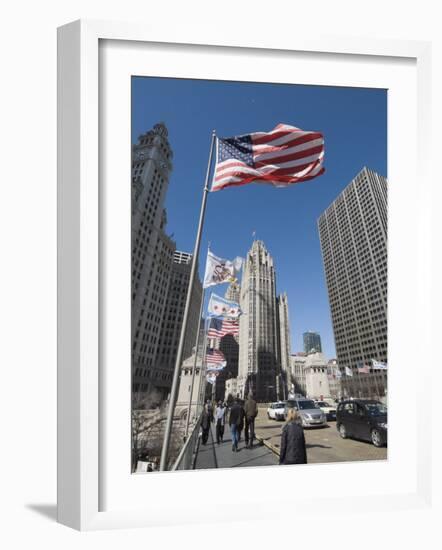 Wrigley Building on Left, Tribune Building Center, Chicago, Illinois, USA-Robert Harding-Framed Photographic Print