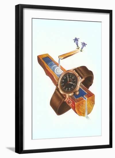 Wristwatch on Wooden Trough-null-Framed Art Print