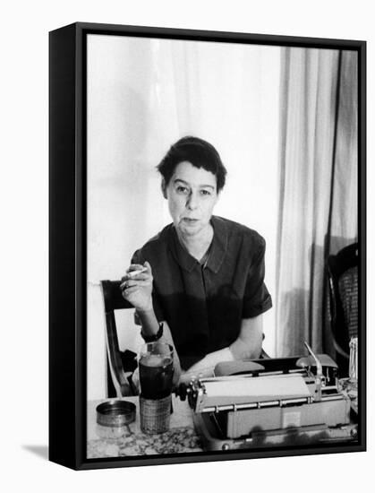 Writer Carson McCullers Sitting at Typewriter-Leonard Mccombe-Framed Stretched Canvas