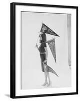 Writer Gloria Steinem Carrying Pennants for Professional Football Teams-Yale Joel-Framed Premium Photographic Print