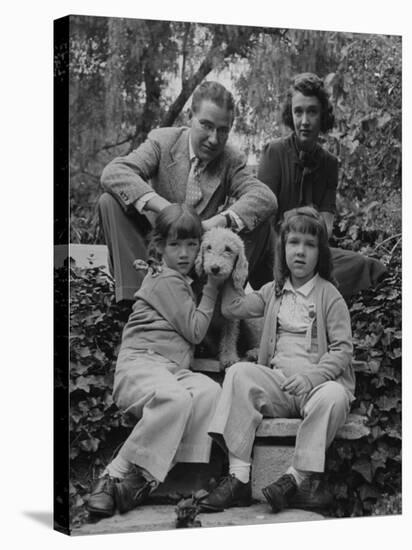 Writer Ogden Nash with His Wife and Daughters and their Pet Terrier-Rex Hardy Jr.-Stretched Canvas