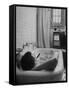 Writer Russell Finch Taking Portable Television Set to Bathroom During His Bath-George Skadding-Framed Stretched Canvas