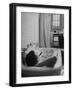 Writer Russell Finch Taking Portable Television Set to Bathroom During His Bath-George Skadding-Framed Photographic Print