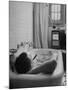 Writer Russell Finch Taking Portable Television Set to Bathroom During His Bath-George Skadding-Mounted Photographic Print