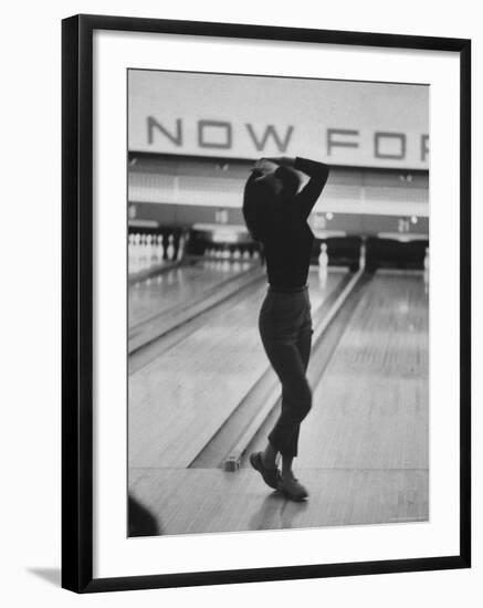 Writhing in Dismay Bowler Phyllis Mercer Watches Ball Miss Pins-Stan Wayman-Framed Photographic Print