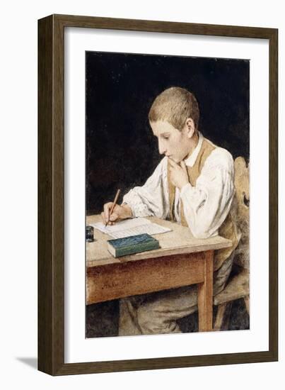 Writing Boy, 1902-Albert Anker-Framed Giclee Print