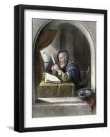 Writing Master Using a Quill Pen-null-Framed Giclee Print