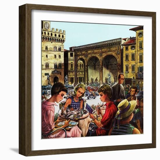 "Writing Postcards Home," June 30, 1962-Constantin Alajalov-Framed Giclee Print