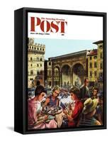 "Writing Postcards Home," Saturday Evening Post Cover, June 30, 1962-Constantin Alajalov-Framed Stretched Canvas